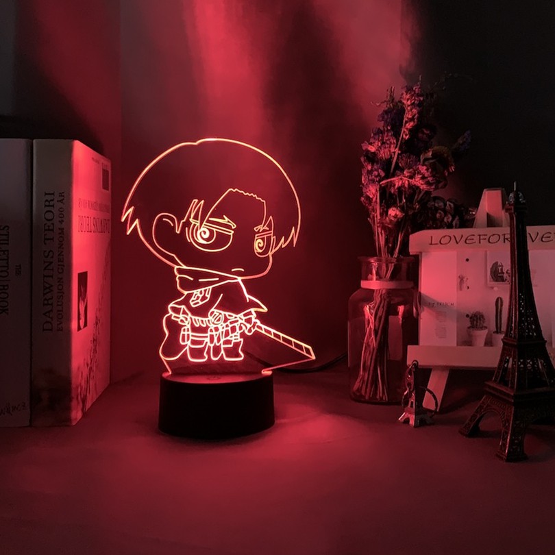 Đèn 3D Led Titan Levi Ackerman Hình Chibi trang trí phòng 16 màu - Quà tặng người thân