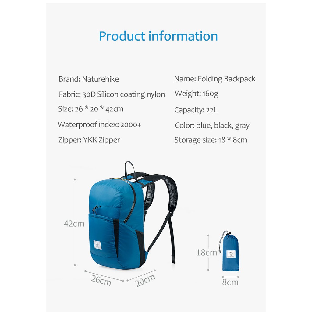 Balo Thể Thao Naturehike Chống Thấm Nước Dung Tích 22L Tiện Dụng Cho Nam Và Nữ