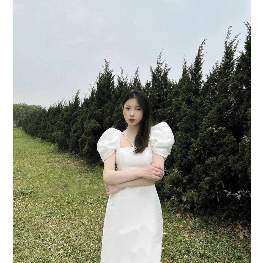 Đầm dự tiệc, dạo phố dáng xòe nhẹ tay bồng chéo dây ngực sang chãnh - Nanci Dress