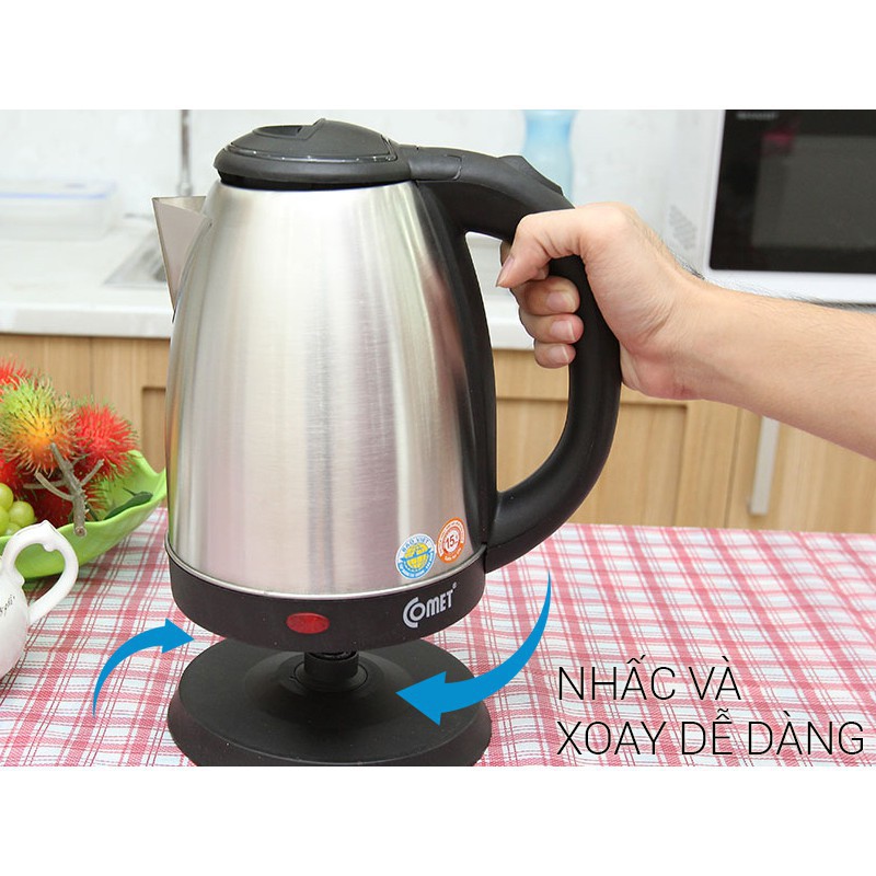 Ấm Đun Nước Siêu Tốc Inox Comet 1.8 Lít CM8219 - Hàng Chính Hãng (Bảo Hành 12 Tháng)