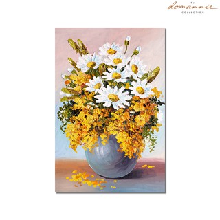 Tranh Canvas Sơn Dầu Treo Tường " Bình hoa cúc trắng vàng"