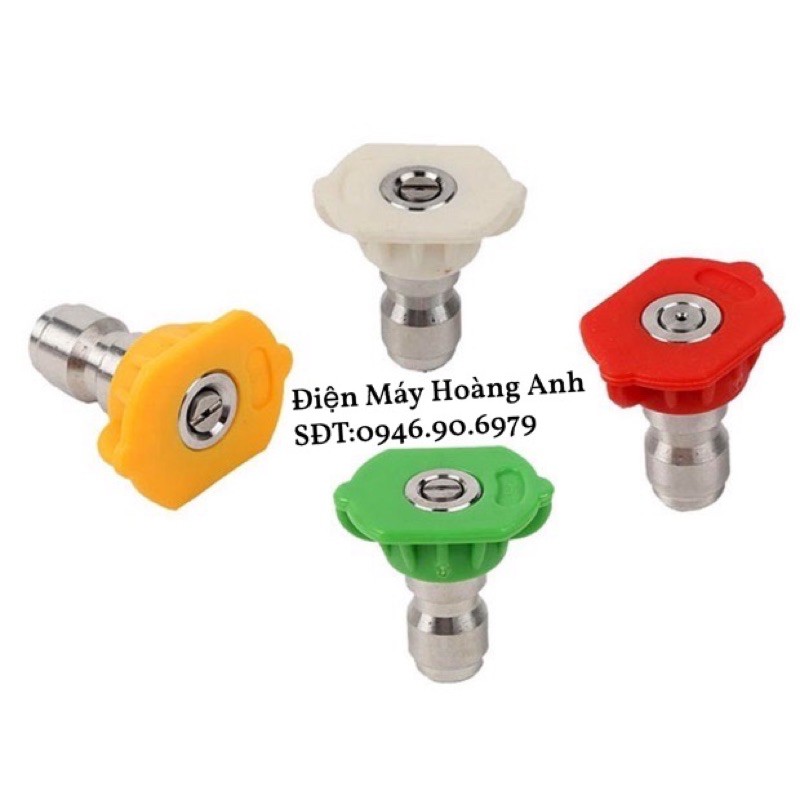 Bộ 4 béc phun-đầu béc gắn súng xịt rửa của máy rửa xe áp lực cao-Ren nối nhanh 1/4 inch