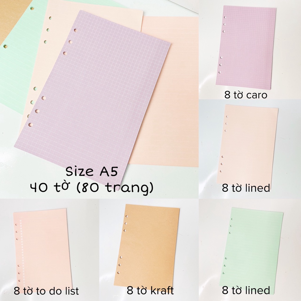 (40 TỜ) 80 TRANG GIẤY REFILL SỔ CÒNG A5 Planner Take Note Trang Trí Sổ Tay Bullet Journal