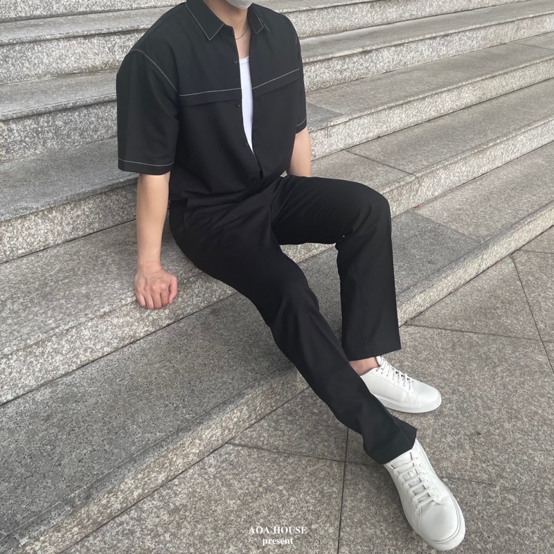 Áo sơ mi Nam viền chỉ, dáng suông [AA Short Sleeve Shirt]