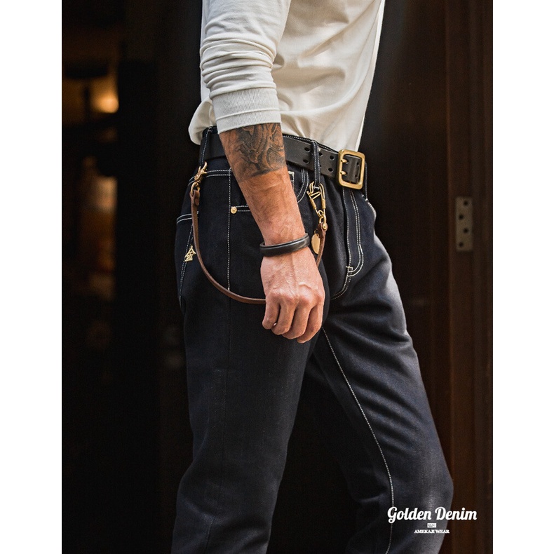 Quần jeans dài MADEN lưng cao thêu họa tiết retro cá tính cho nam