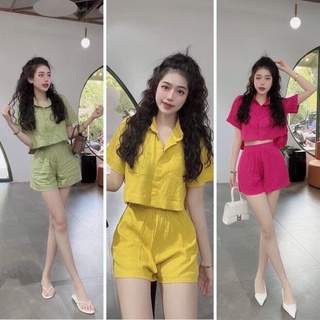 Sét đũi cộc nữ, bộ đũi nữ, sét quần cộc áo ngắn tay, Thời trang thiết kế cao cấp, bộ cộc nữ C09