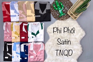 ( Freesize Lụa Satin ) Đồ Bộ Pijama Phi Lụa Phối Satin - Tay Ngắn Quần Dài