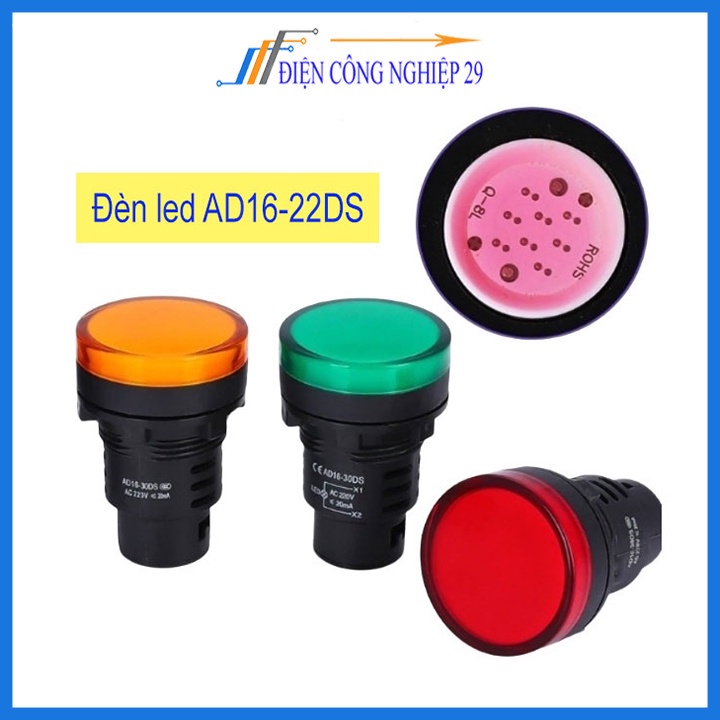 Đèn led Báo Nguồn  AD16-22DS báo pha phi 22mm điện áp 220VAC gắn tủ điện