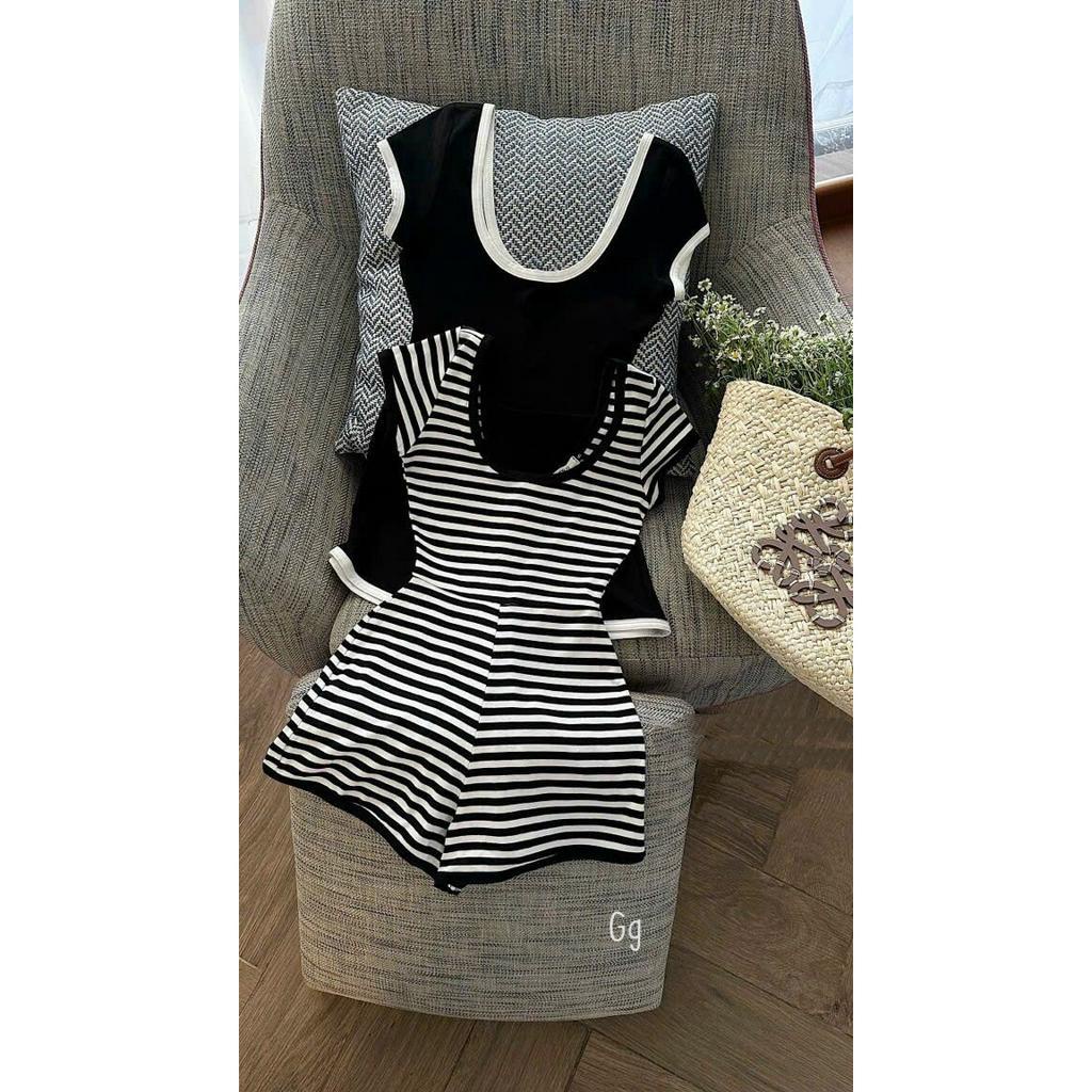 jum gân đùi sọc đen tay ngắn hot