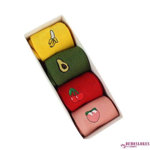 Vớ Dệt Kim Cổ Cao Co Giãn Thêu Họa Tiết Trái Cây Dễ Thương Thời Trang Mùa Đông Cho Nữ