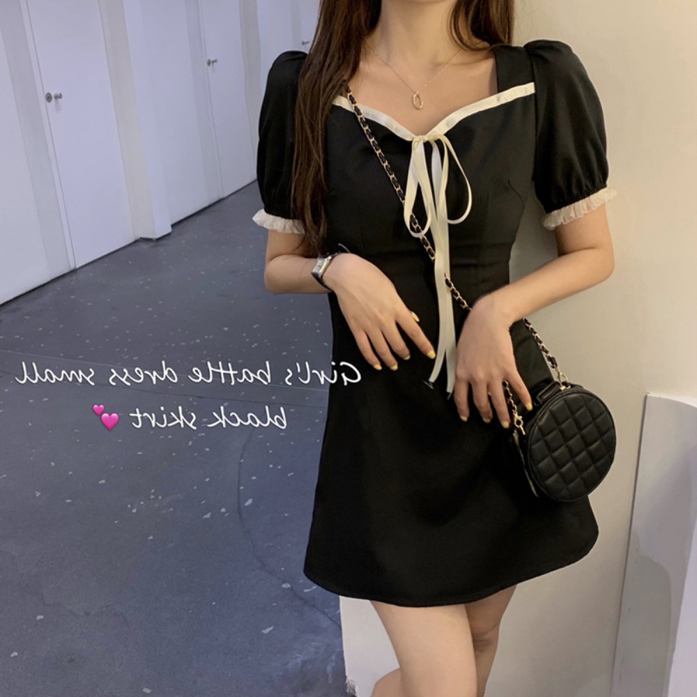 Đầm nữ , đầm váy nữ đẹp dáng chữ A  mẫu váy tay bồng viền trắng cổ dây buộc nơ dài siêu tôn dáng ATILA.SHOP | BigBuy360 - bigbuy360.vn