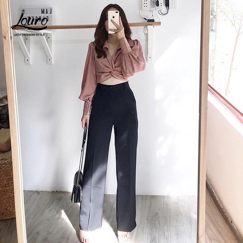 Quần ống rộng Louro L3001 1 cúc cạp cao,CÓ ẢNH THẬT dáng quần ống rộng vải cao cấp, kiểu dáng đơn giản lên dáng cực đẹp | BigBuy360 - bigbuy360.vn