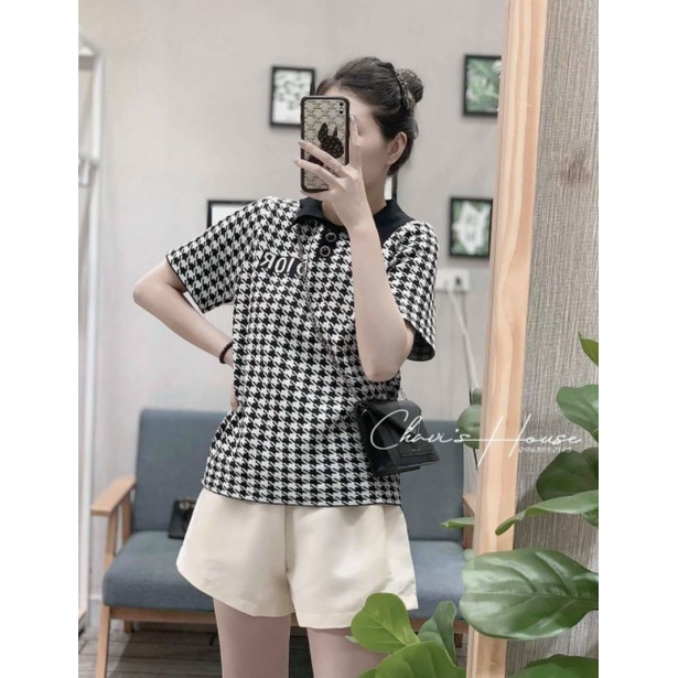 Áo len ziczac chữ D ngực cổ bẻ hàng QC