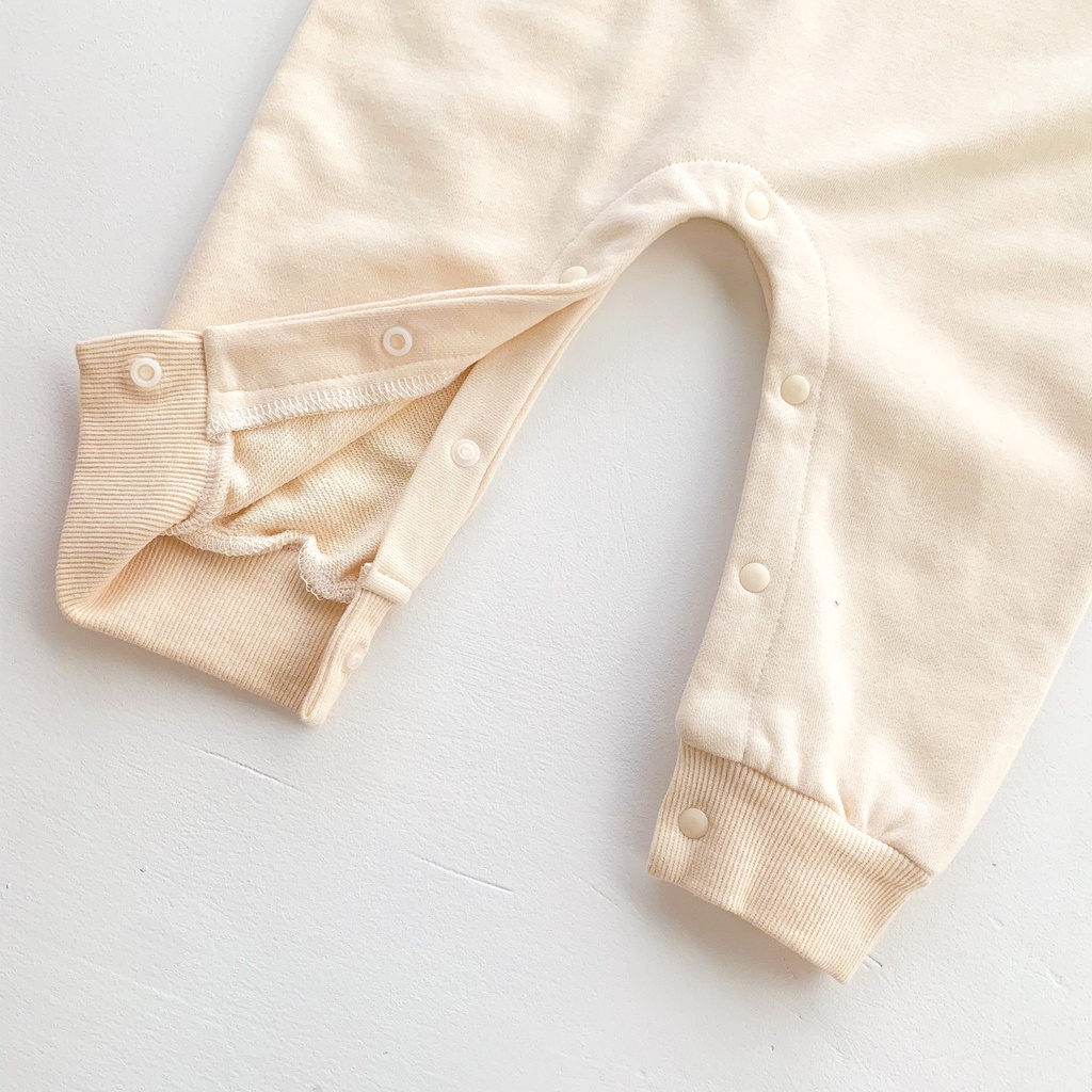 Set áo liền quần vải cotton tay dài hoạ tiết gấu đáng yêu cho bé 0-24 tháng