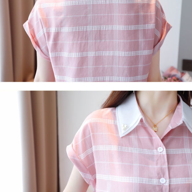 Áo sơ mi voan tay ngắn kẻ sọc che bụng thời trang mùa hè 2021 phong cách nước ngoài cho nữ