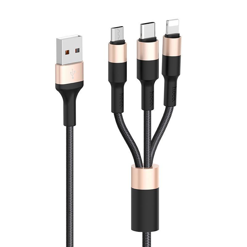 [ Giá siêu rẻ,chính hãng ] Cáp sạc Hoco X26 , CX3 3 đầu đa năng Lightning - Micro - Type C dài 1m dây dù siêu bền