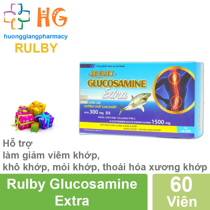 Rulby Glucosamine Extra bổ sung các dưỡng chất cho khớp mô sụn khớp hỗ trợ làm giảm viêm khớp khô khớp Lọ 60 viên