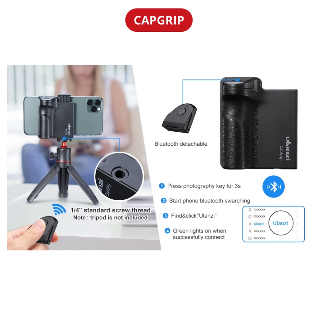 ULANZI CapGrip / CapGrip II  - Hàng Chính Hãng - Giá Đỡ Điện Thoại Tích Hợp Điều Khiển Bluetooth