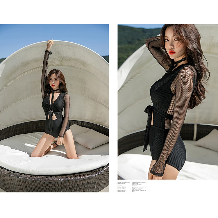 Đồ bơi nữ 1 mảnh tay dài phối lưới | BigBuy360 - bigbuy360.vn