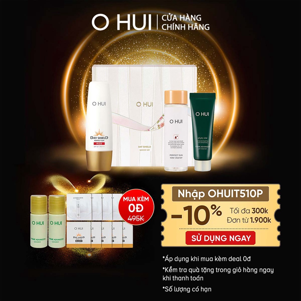 [Mã VISAPREMIUM giảm 150K]Bộ chống nắng và làm sạch da nhạy cảm OHUI Day Shield Perfect Perfect Sun Red 3pcs Set