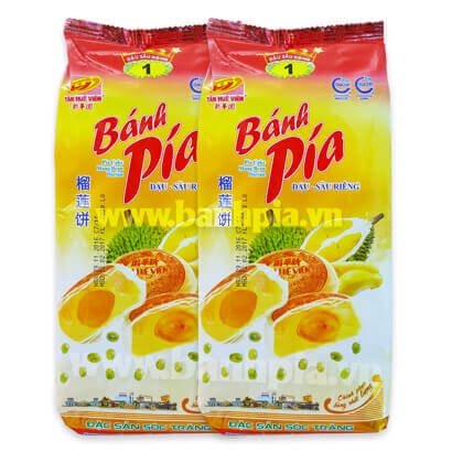 COMBO 2 GÓI BÁNH PÍA TÂN HUÊ VIÊN ĐẬU - SẦU RIÊNG TRỨNG MUỐI ( gói 280gr gồm 4 cái bánh )