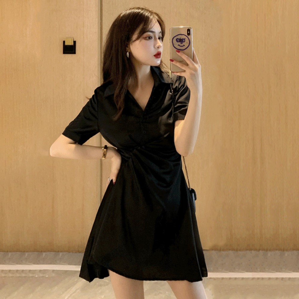 Váy nữ , váy đầm nữ chiết eo dáng xoè cổ áo chữ V có cúc siêu sexy quyến rũ ATILA.SHOP | BigBuy360 - bigbuy360.vn