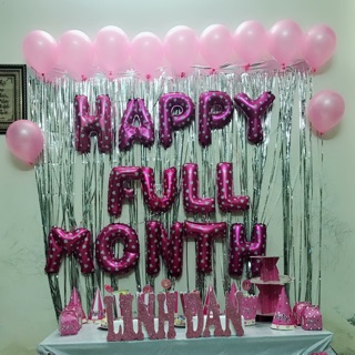 Bộ bóng chữ HAPPY FULLMONTH màu hồng - trang trí đầy tháng