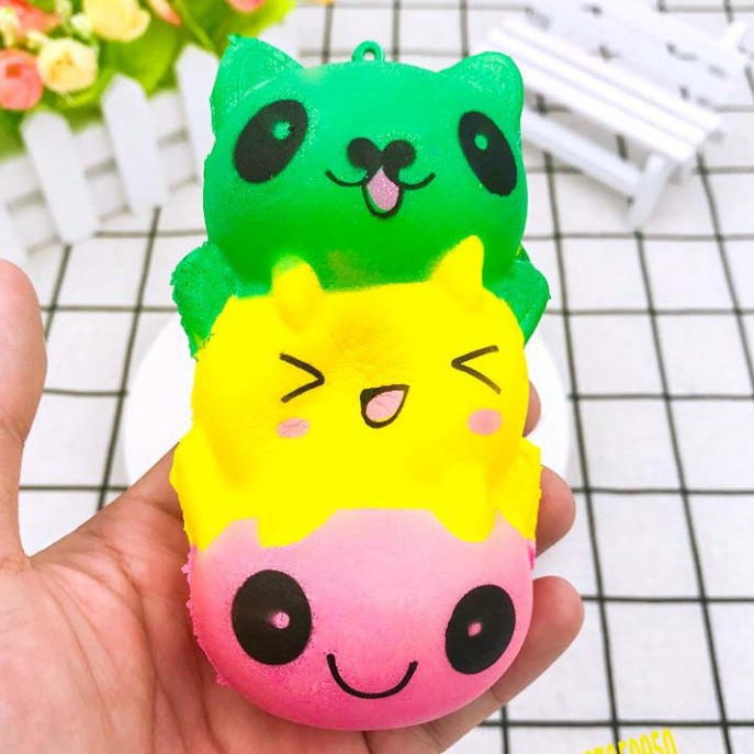 squishy đồ chơi bánh sâu mèo 3 tầng màu đẹp