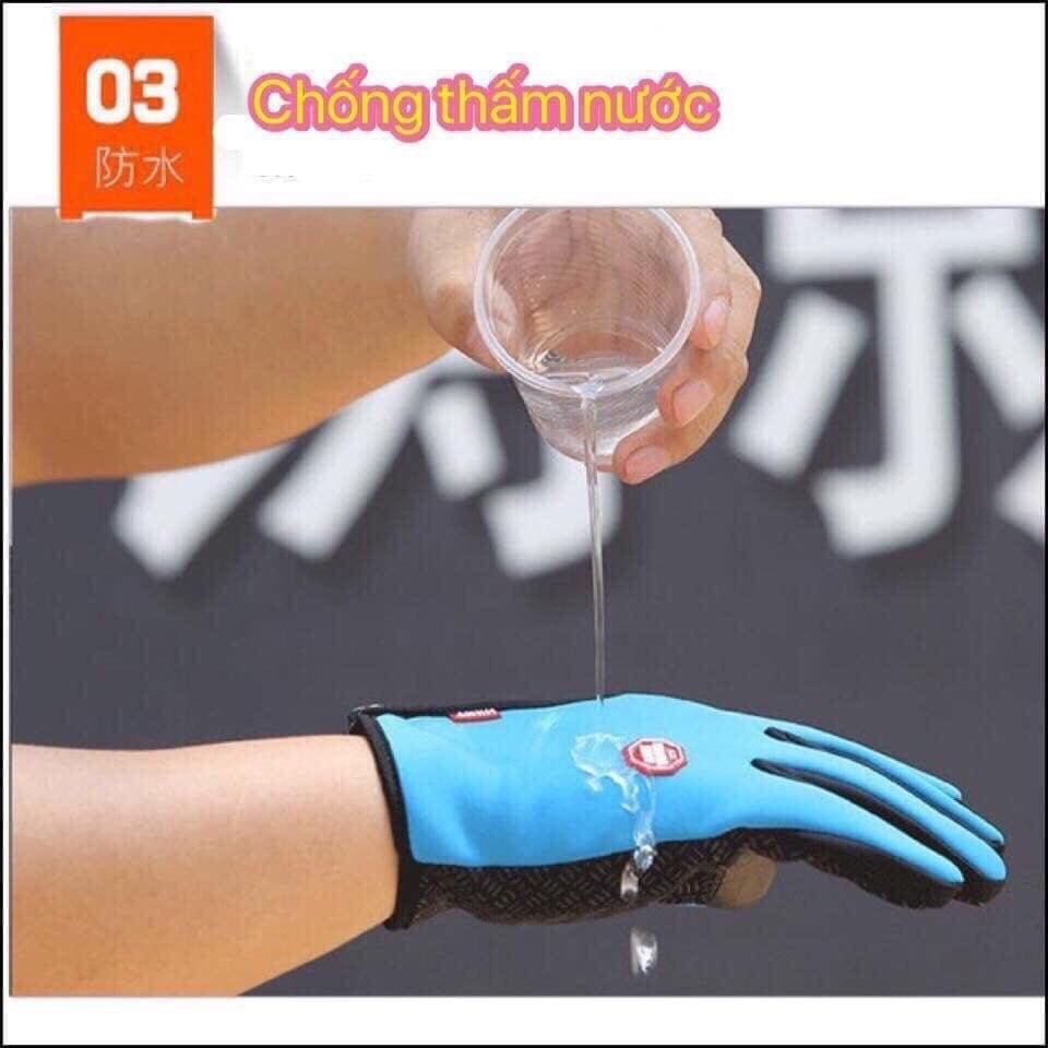 Găng tay chống thấm nước lót nỉ có cảm ứng điện thoại - Găng tay đi xe máy