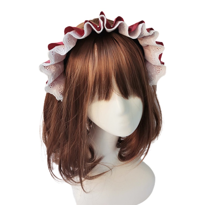 Băng Đô Vải Satin Phối Ren Bèo Nhún Hóa Trang Cô Hầu Gái Phong Cách Gothic Lolita