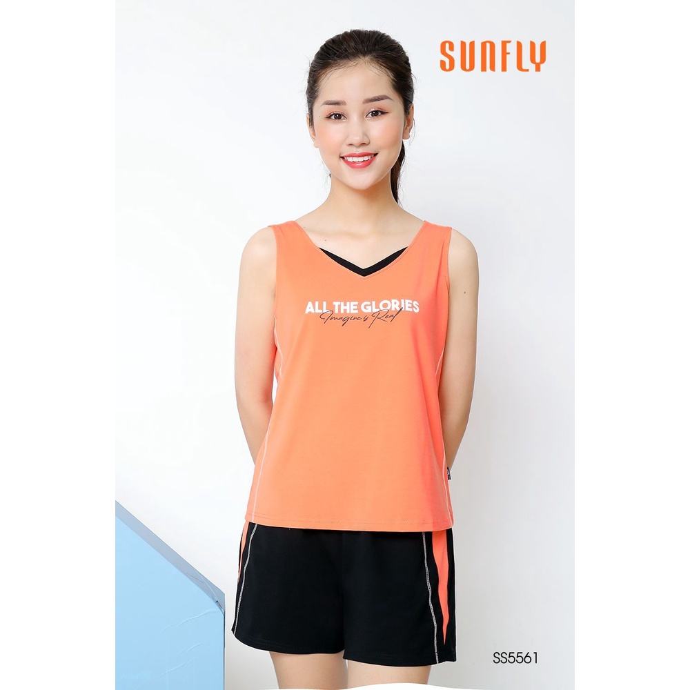 Bộ thể thao cotton Sunfly áo sát nách quần sooc SS5561