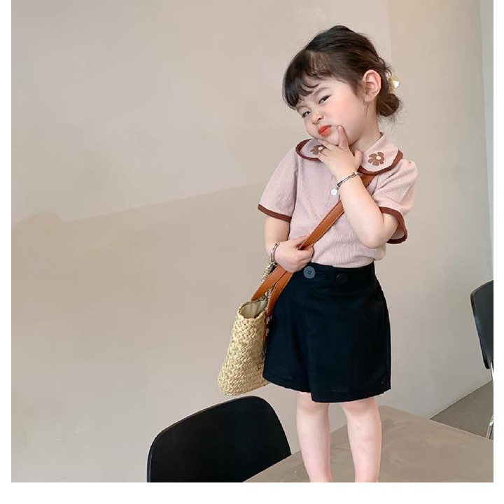 Áo polo Ngắn Tay In Hình Bánh Waffle Phong Cách Hàn Quốc Dành Cho Bé Gái