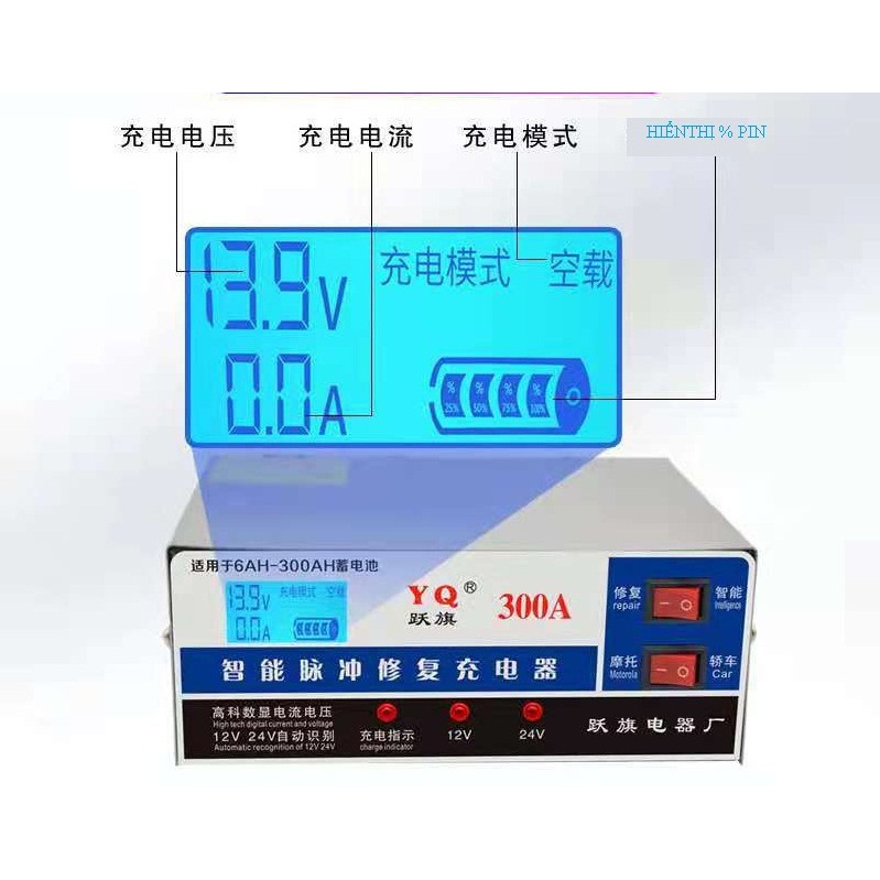 MÁY SẠC BÌNH ACQUY 12V 24V 300AH YQ-300A CÓ KHỬ SUNFAT,PHỤC HỒI BÌNH