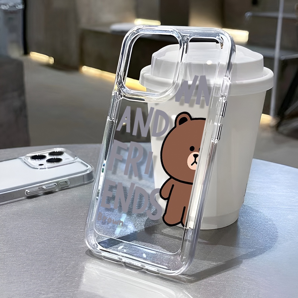 Ốp Điện Thoại Trong Suốt Hình Gấu Nâu Và Chữ Không Gian Cho iphone 14ProMax 14Plus 13 11 12 7Plus X XR XS Max
