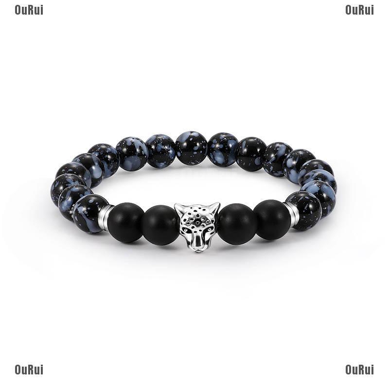 (FCC) Vòng Tay Đá Mã Năng Lượng Màu Đen Mặt Báo