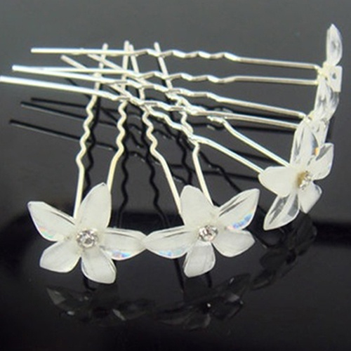 Bộ 20 trâm cài tóc chữ U gắn hình bông hoa màu trắng cho nữ