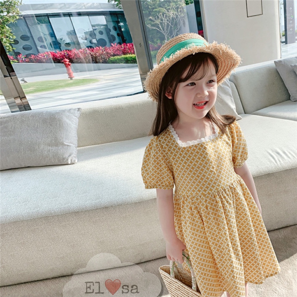 Váy bé gái đũi hoa cổ vuông tay bồng nơ buộc lưng hottrend cực xinh cho bé từ 8 đến 20 kg