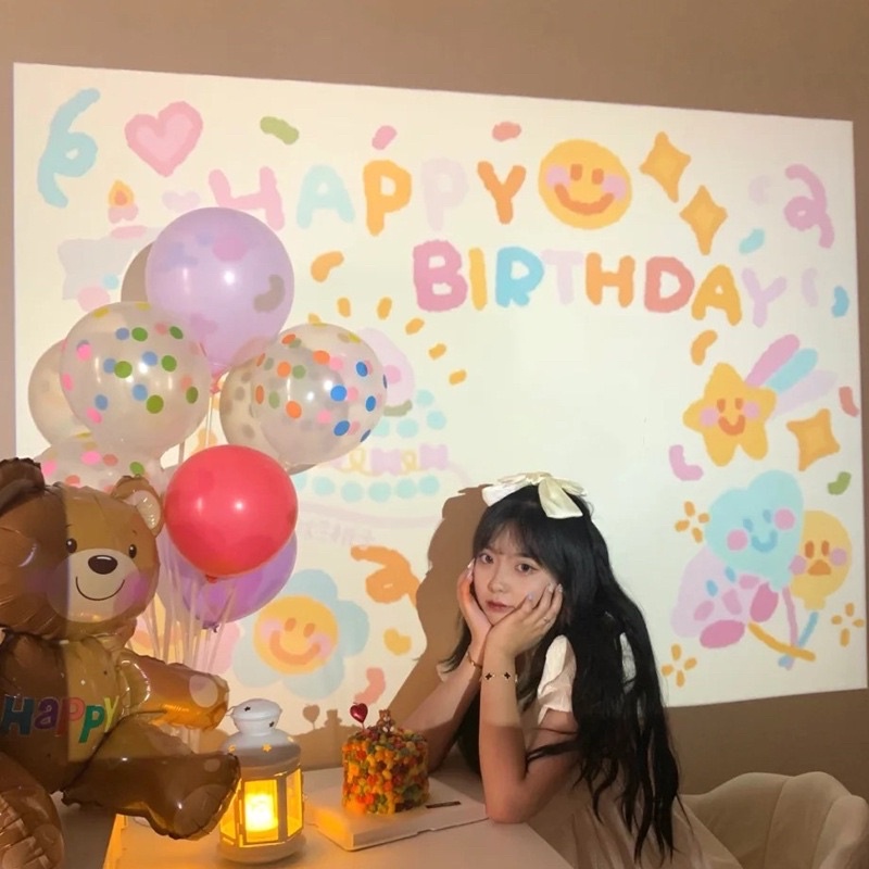 Máy Chiếu Mini Tạo Phông Nền Vuông Tròn Hoạ Tiết HAPPY BIRTHDAY Trang Trí Tiệc Sinh Nhật - Yori Party