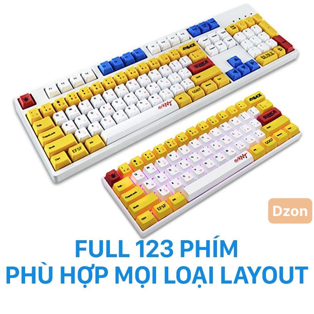 Keycap Yellow Gundam nhựa PBT cao cấp, Profile OEM, in Dye Sub 123 Nút cho bàn phím cơ