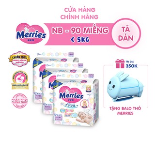 Mua 3 Tã/bỉm dán Merries Đủ Size NB90/S82/M64/L54/XL44 - Tặng 1 balo Thỏ