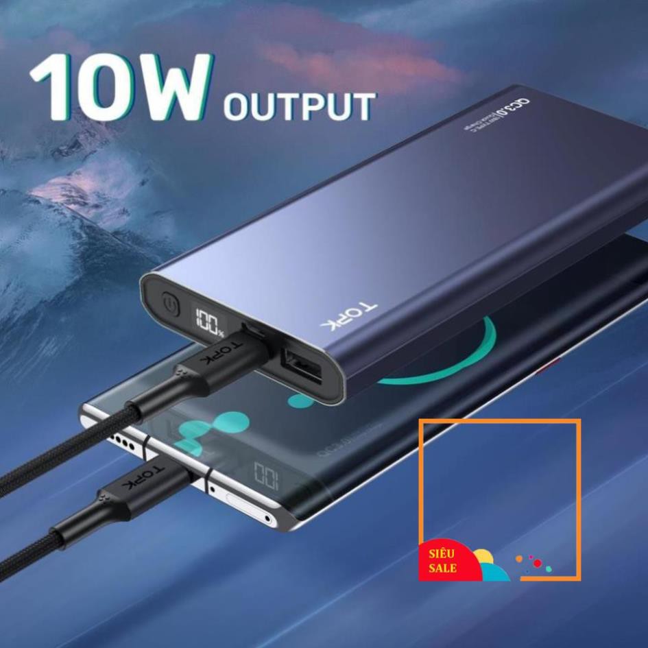 Sạc Dự Phòng TOPK I1006 10000mAh Cho iPhone Huawei Samsung Xiaomi Oppo Vivo Realme Hai Cổng  Có Màn Hình Điện Tử TPHCM