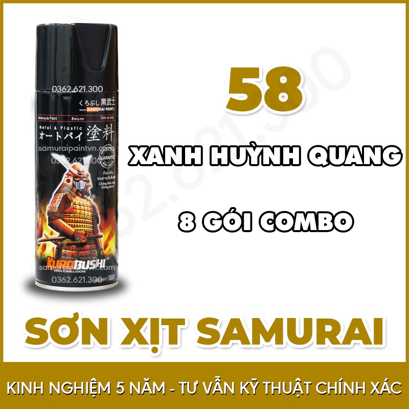 Màu xanh huỳnh quang 58 sơn Samurai - Combo sơn xịt Samurai mã màu 58