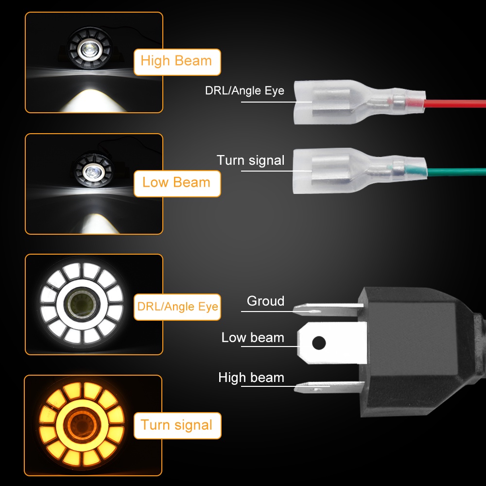 Đèn Pha LED 5.75 Inch Có Dây Cáp Phích Cắm H4 Cho Harley Sportster Dyna 1200 883