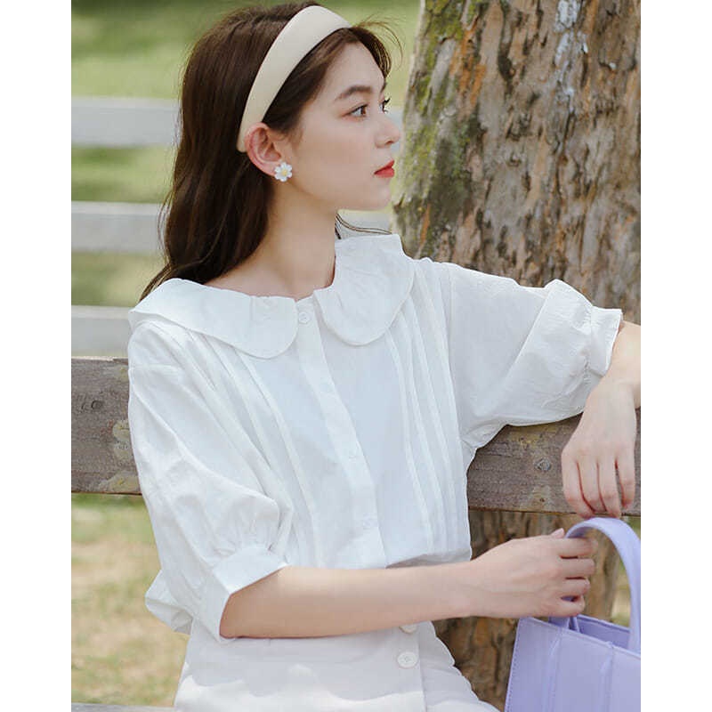 Áo Kiểu Tay Phồng Ngắn Cổ Búp Bê Ngọt Ngào Thời Trang Cho Nữ