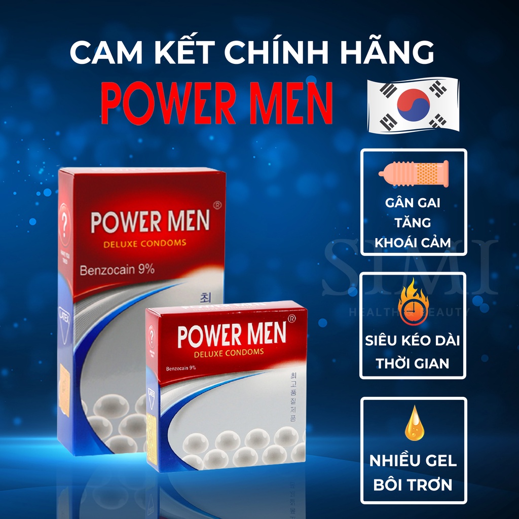 Bao cao su gân gai POWER MEN tăng khoái cảm kéo dài thời gian chống xuất tinh sớm gel bôi trơn bcs có gai