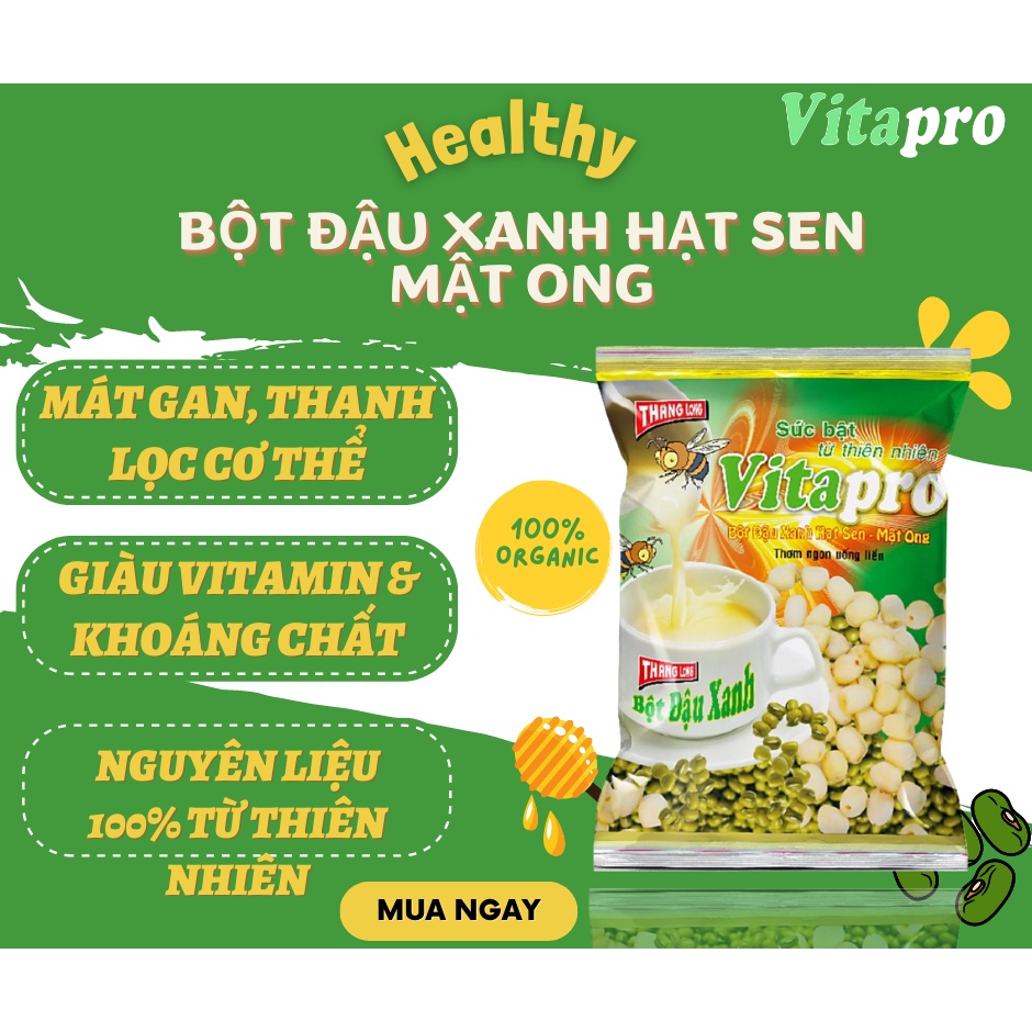 Bộ đôi bột đậu xanh hạt sen & bột đậu xanh hạt sen mật ong 100% nguyên chất