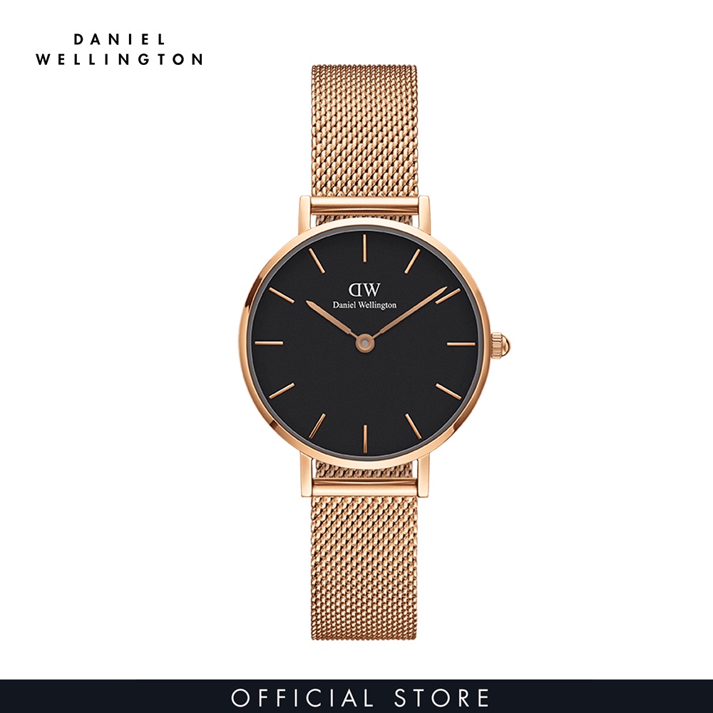 Đồng hồ Nữ Daniel Wellington dây lưới - Petite Melrose mặt đen - vỏ vàng hồng | BigBuy360 - bigbuy360.vn