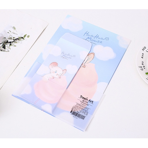 Set 6 giấy viết thư và 3 phong bì thư in họa tiết chuột hoạt hình ngộ nghĩnh