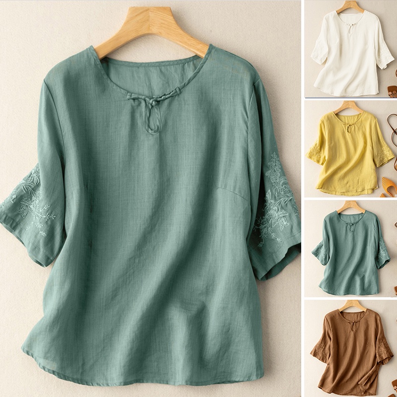 Áo thun cotton tay lửng cổ tròn ZANZEA đơn giản dành cho nữ