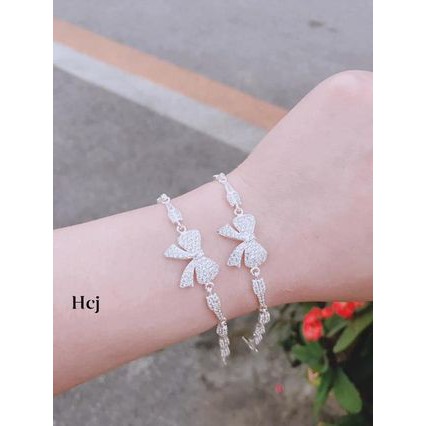 Lắc tay nữ bạc ta, lắc tay nơ gắn đá bibi silver siêu xinh dài 15-16cm - [ CHUYÊN SỈ BẠC TA ]